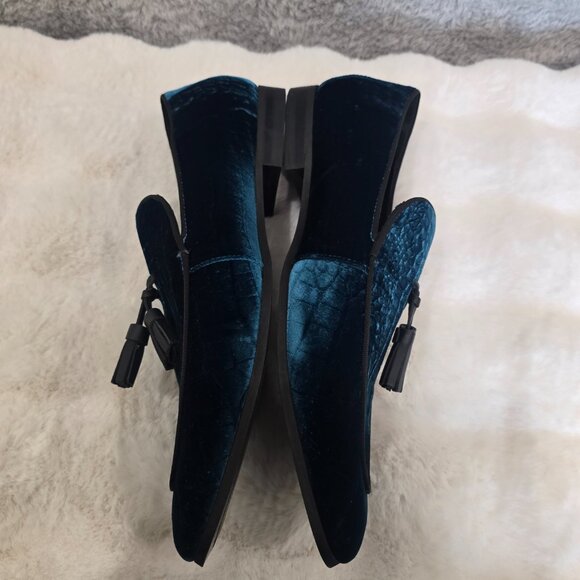 Kurt Geiger Men's Henry Croco Velvet Tassel Loafers Teal Sizes NEW Formal - Picture 6 of 11